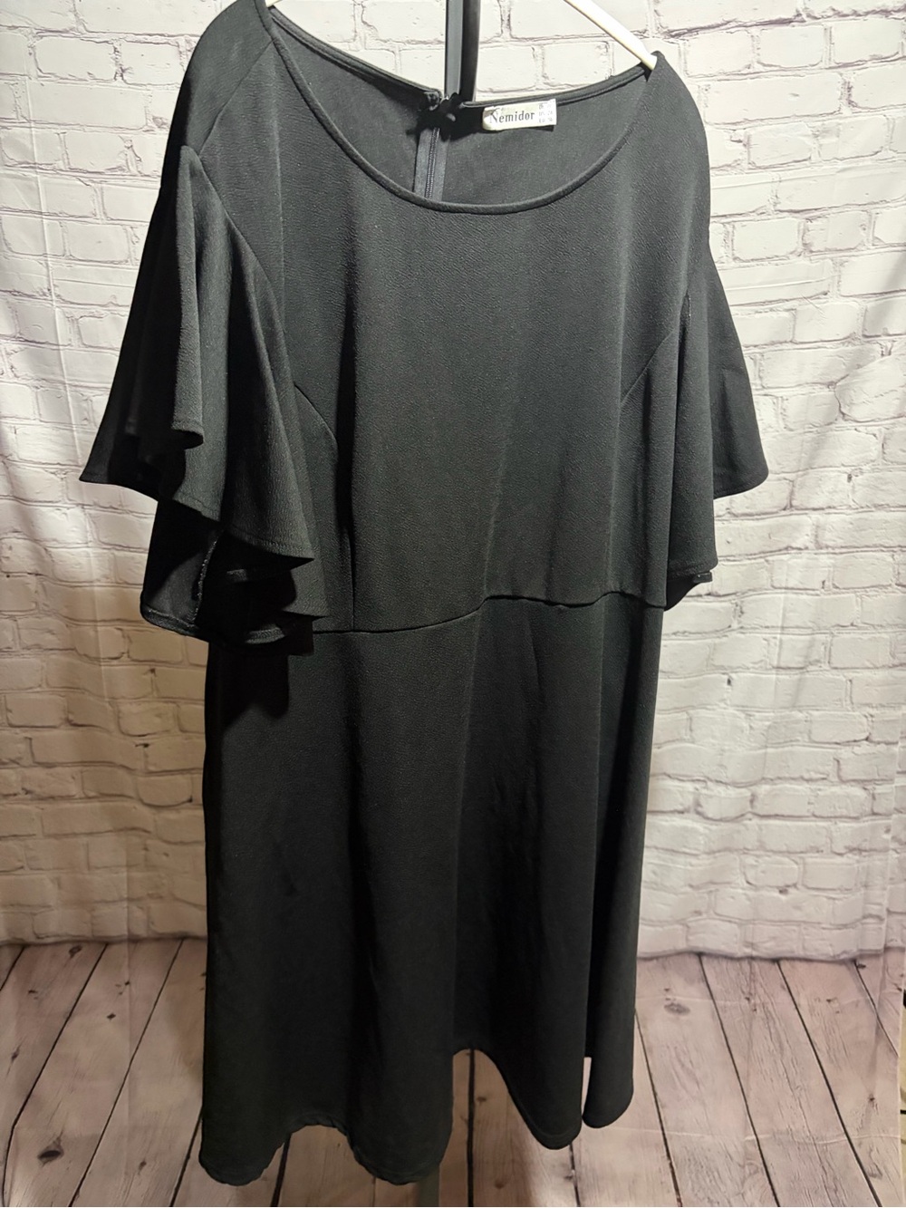 Nemidor Women's Plus Size Black Flutter Sleeve Midi Dress with Pockets 24 🖤